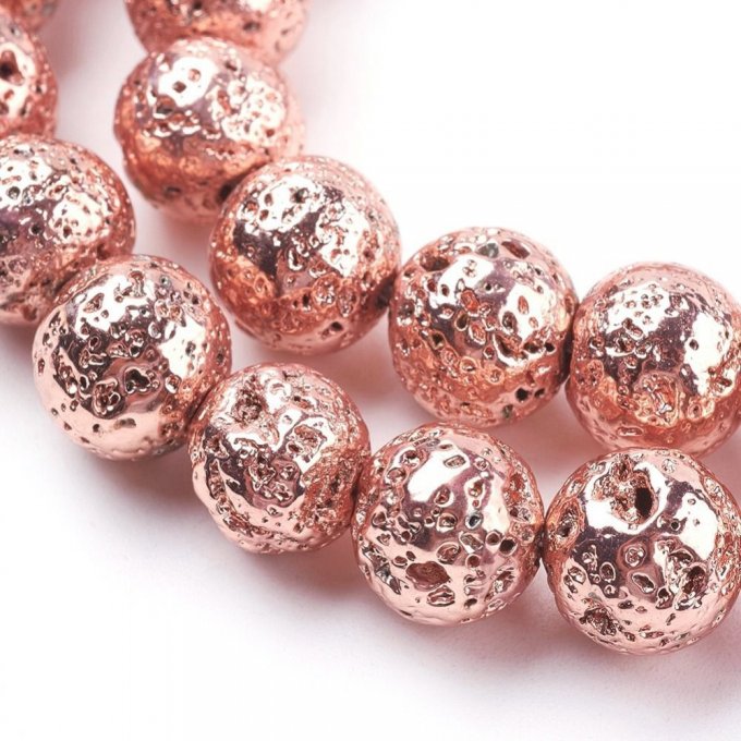 Perle en pierre de lave naturelle,ronde irrégulière 4-5mm dorée  or rose