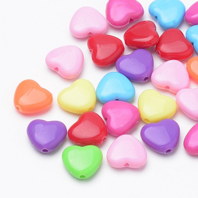 Perles en acrylique ,mélange  couleurs pastels ,forme de coeur (50g)  A5