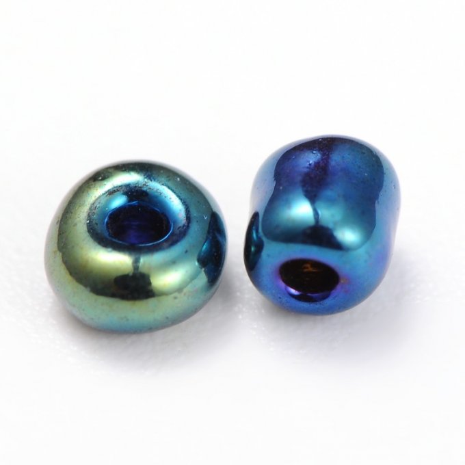 Rocaille aspect irisé 8/0 , Ø 3mm, couleur bleu  (20g)  