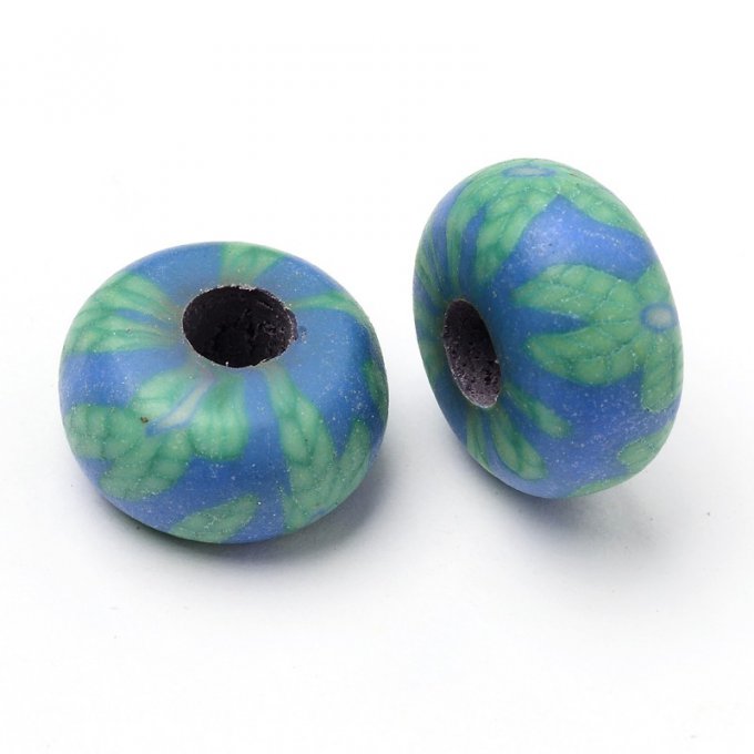 Perle en pâte polymère Ø15x8mm bleu et vert 