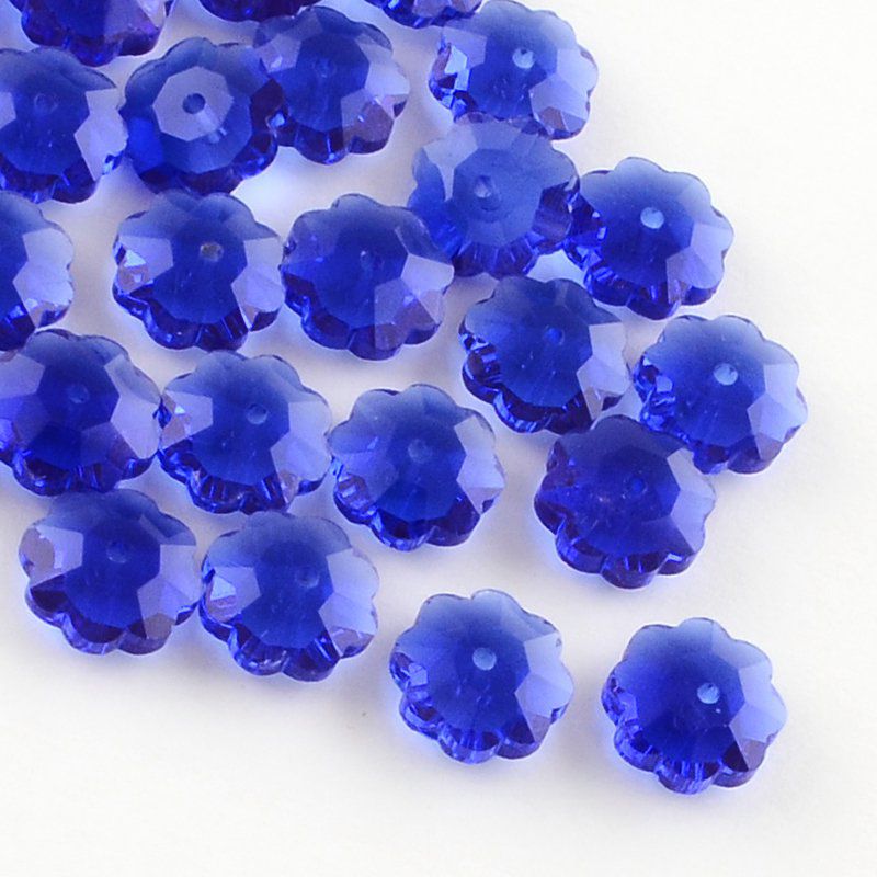 Perle de verre facettée forme marguerite 9.5-10x4mm couleur bleu foncé