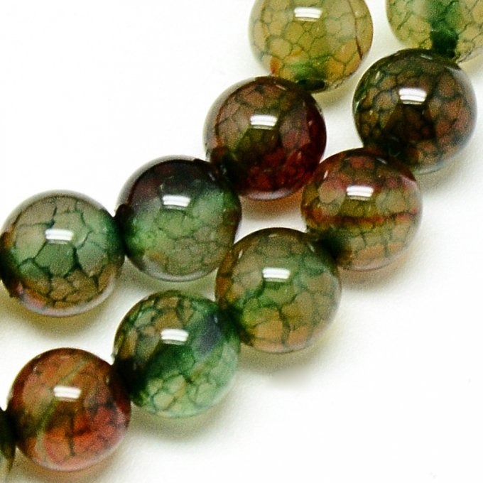 Perle en agate naturelle   "veines de dragon"  Ø8mm coloration olive