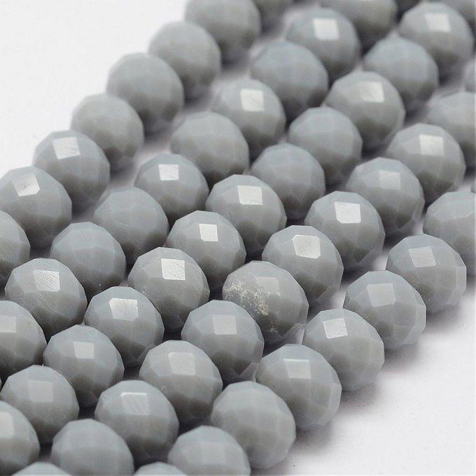 Perles facettées,opaque ,forme abaque 8x6mm gris (x10)