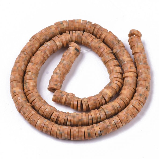 Perles Heishi en pâte polymère 6x1mm (x1 chapelet) couleur tachetée brun sable