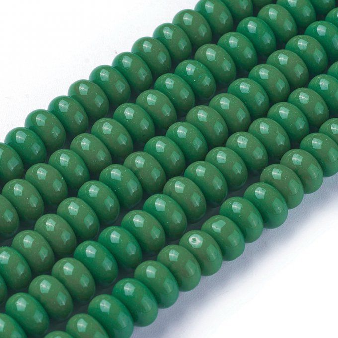 Perles de verre opaque forme rondelle 8x4mm  (x50)  couleur vert mer