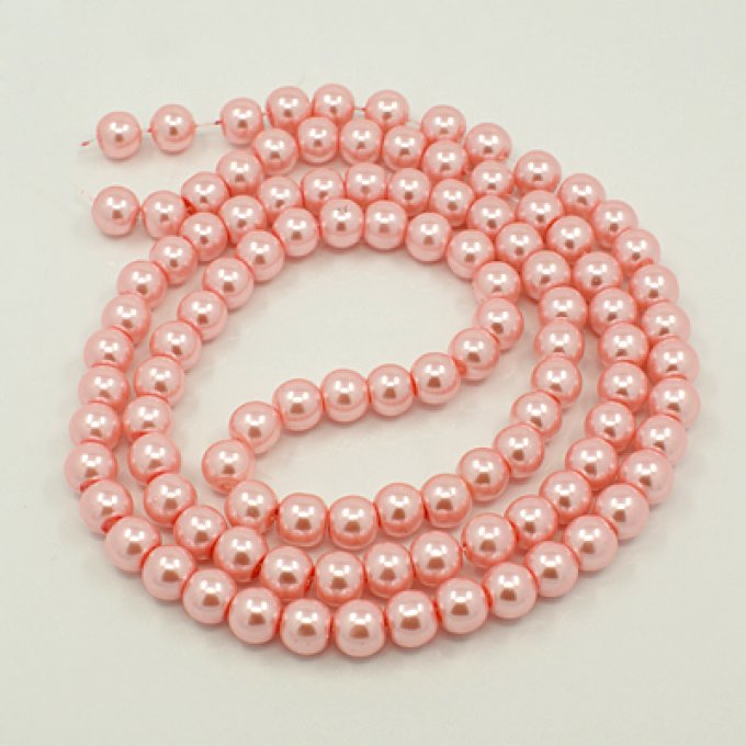 Perles rondes ,nacrées ,8 mm, rose  (x15)