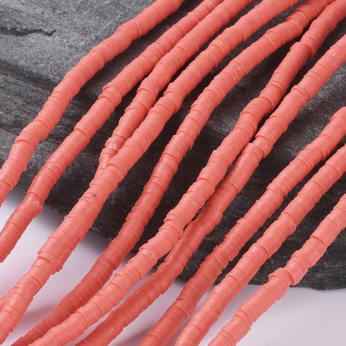 Perles Heishi en pâte polymère 4x1mm (x1 chapelet) couleur corail
