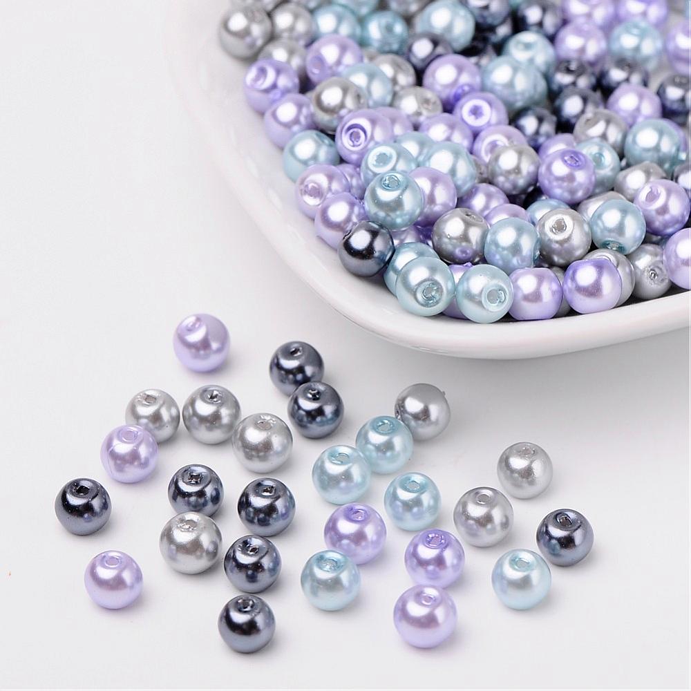 Mélange de 200 perles nacrées Ø6mm  Gris-argent