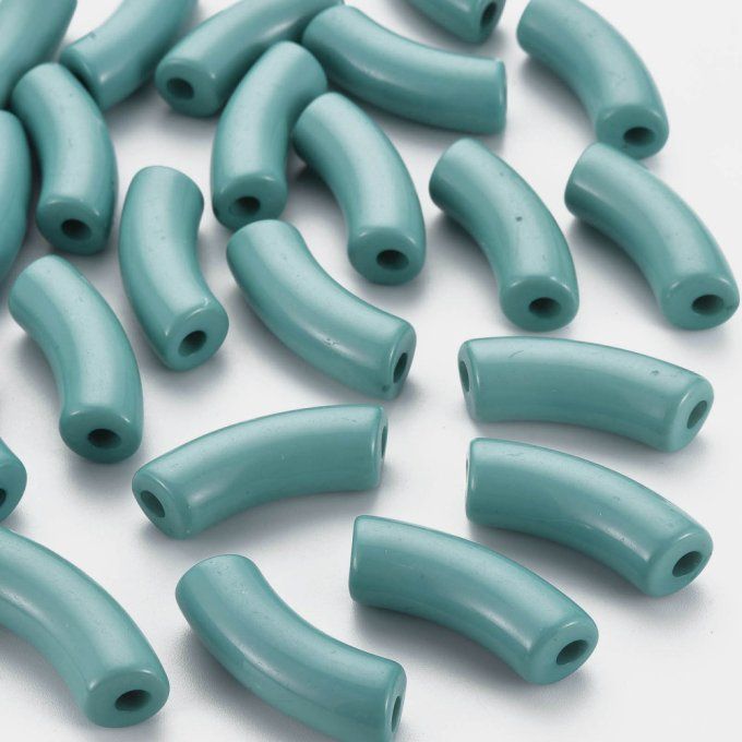 Perle acrylique  opaque en forme de tube incurvé  36x13.5x11.5mm  couleur bleu cadet