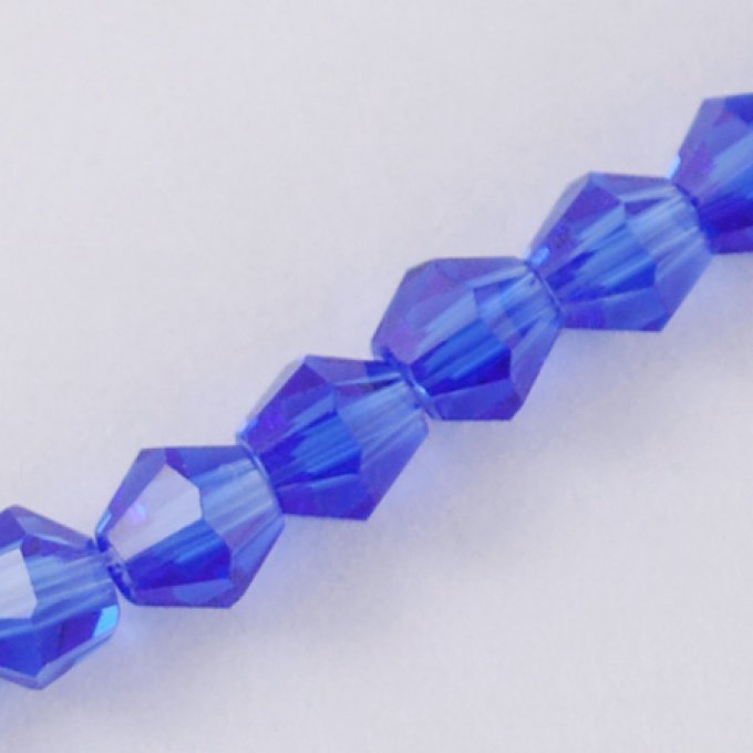 Perles facettées,forme de toupie 4x4mm bleu (x100)