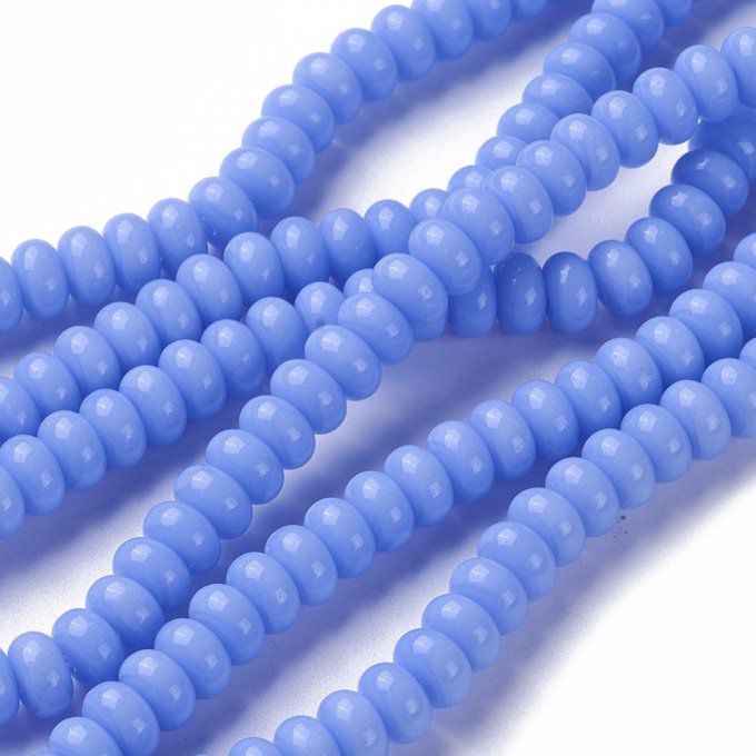 Perles de verre opaque forme rondelle 8x4mm  (x50)  couleur bleuet