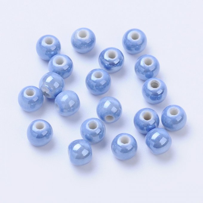 Perles porcelaine nacrée  Ø 6 mm bleuet