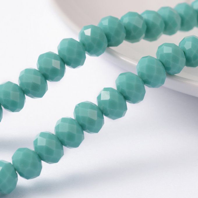 Perles facettées,opaque ,forme abaque 8x6mm vert mer (x10)
