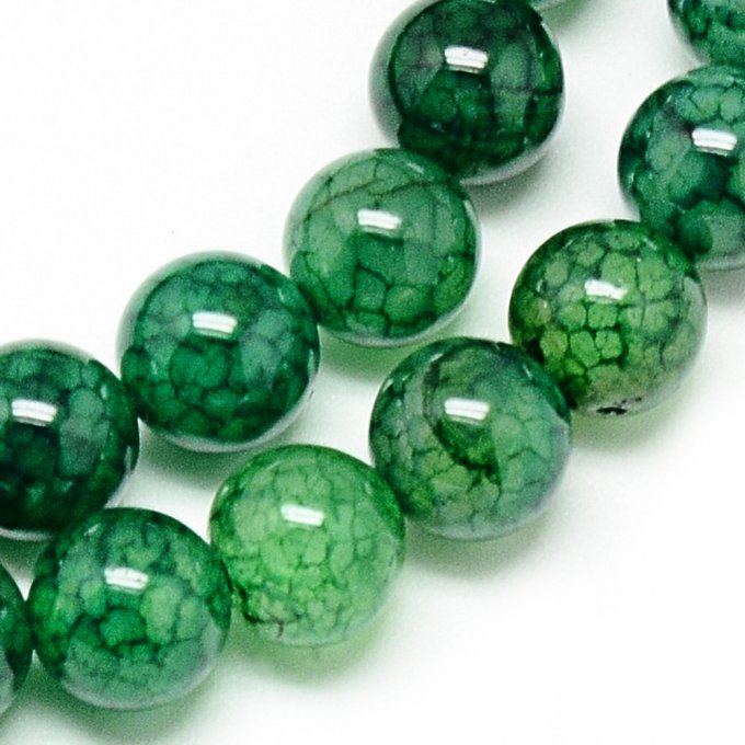 Perle en agate naturelle   "veines de dragon"  Ø8mm coloration verte