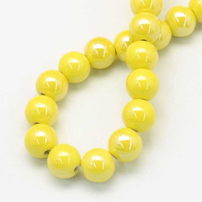 Perles porcelaine nacrée  Ø 6 mm  jaune