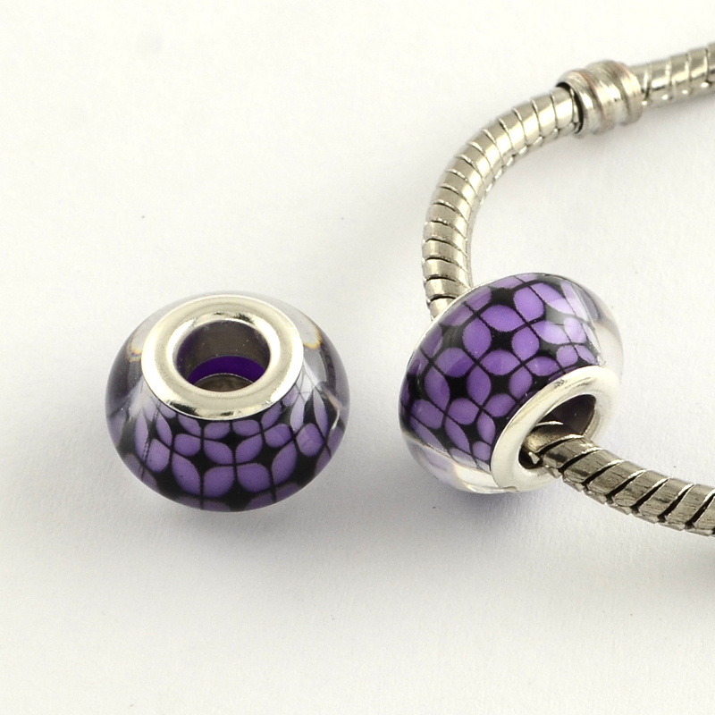 3 Perles en acrylique motif grille couleur violet