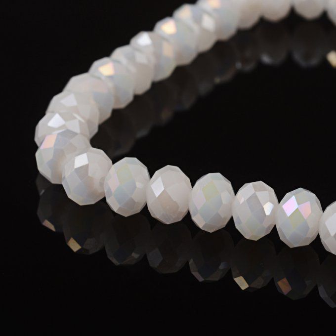 Perles facettées,opaque ,forme abaque 8x6mm  blanc rosé AB  (x10)