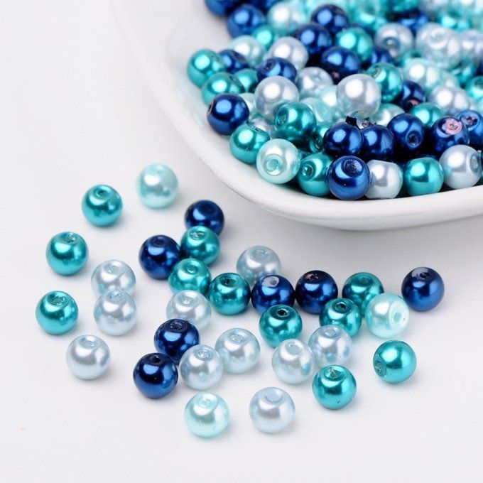 Mélange de 200 perles nacrées Ø6mm Bleu Caraïbes