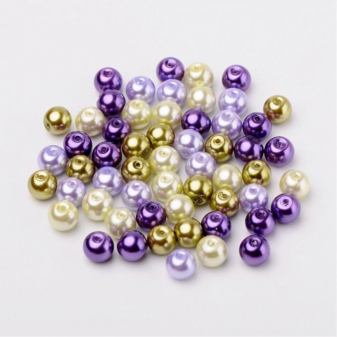 Mélange de 100 perles nacrées Ø8mm  Lavande