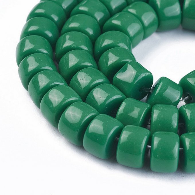 Perles de verre en forme de colonne 8x5~6mm coloration  vert mer (x10) 
