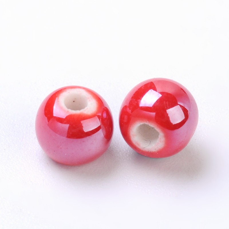 Perles porcelaine nacrée  Ø 6 mm  rouge orangé