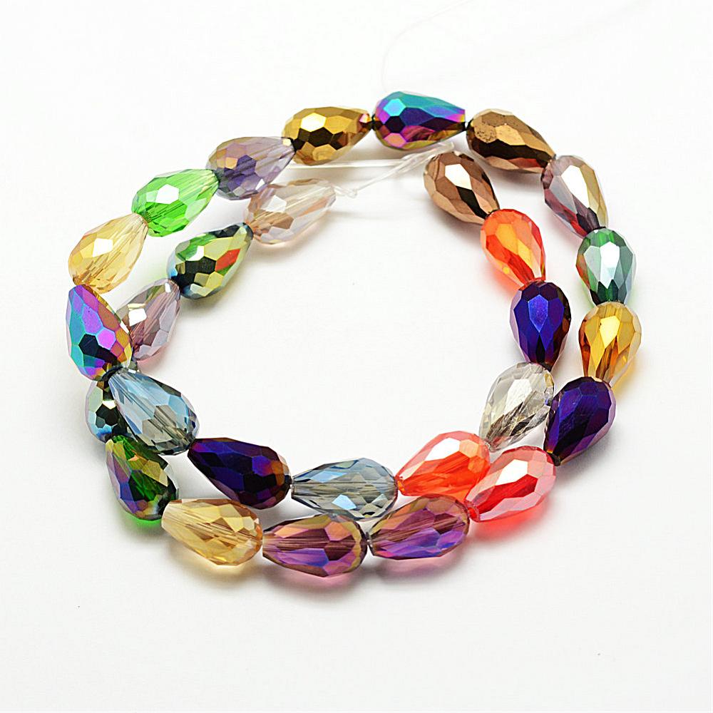 Perles de verre facettées en forme de gouttes 15x10mm mélanges de couleurs (1 chapelet AC)