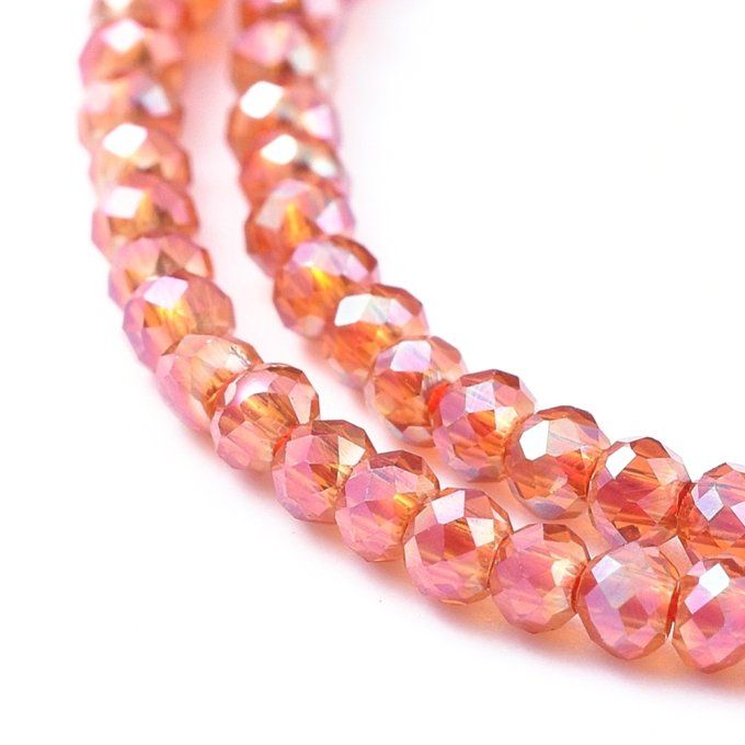 Perles facettées,forme  rondelle  2x1.5mm reflet arc en ciel couleur corail  (1 chapelet)