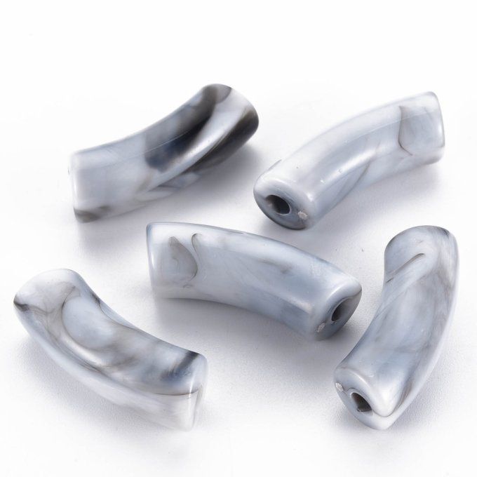 Perle acrylique opaque en forme de tube incurvé  34x11.5x13mm  couleur grise