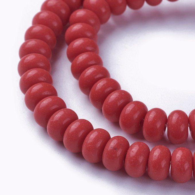 Perles de verre opaque forme rondelle 8x4mm  (x50)  couleur rouge