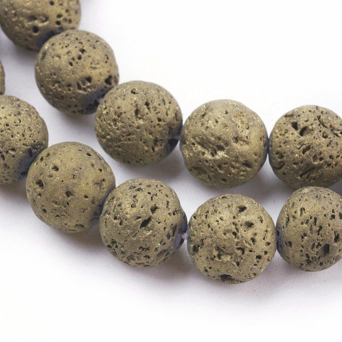 Perle en pierre de lave naturelle, ronde irrégulière 10mm finition or lumineux