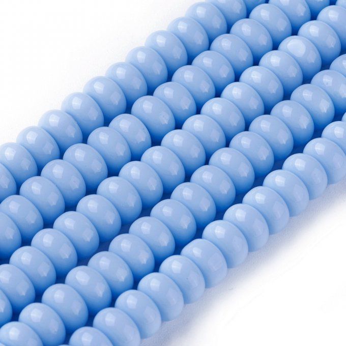 Perles de verre opaque forme rondelle 8x4mm  (x50)  couleur bleu ciel