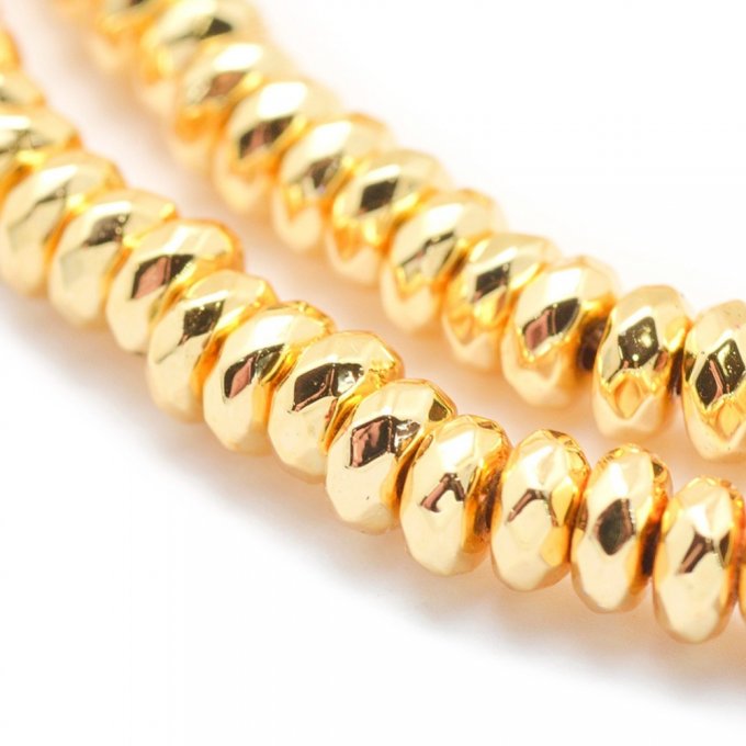 Perles Heishi en hématite (non magnétique) rondelle facettée  6x3mm or  (x20) 