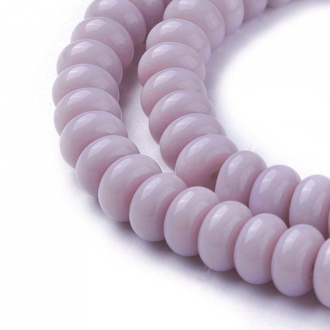 Perles de verre opaque forme rondelle 8x4mm  (x50)  couleur lavande