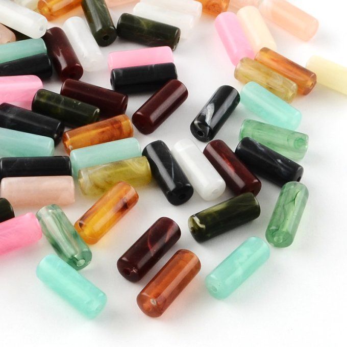 Perles acryliques  transparente en forme de tube   20x8mm mélanges de couleurs (x50)
