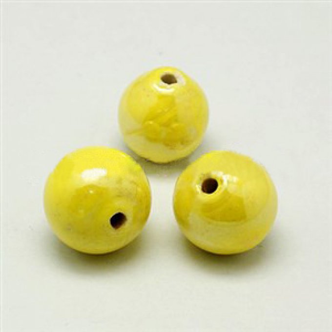 Perles porcelaine nacrée  Ø 10 mm  jaune