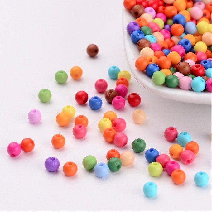 Perles en acrylique ,mélange de couleurs  ,forme ronde  (50g) A2