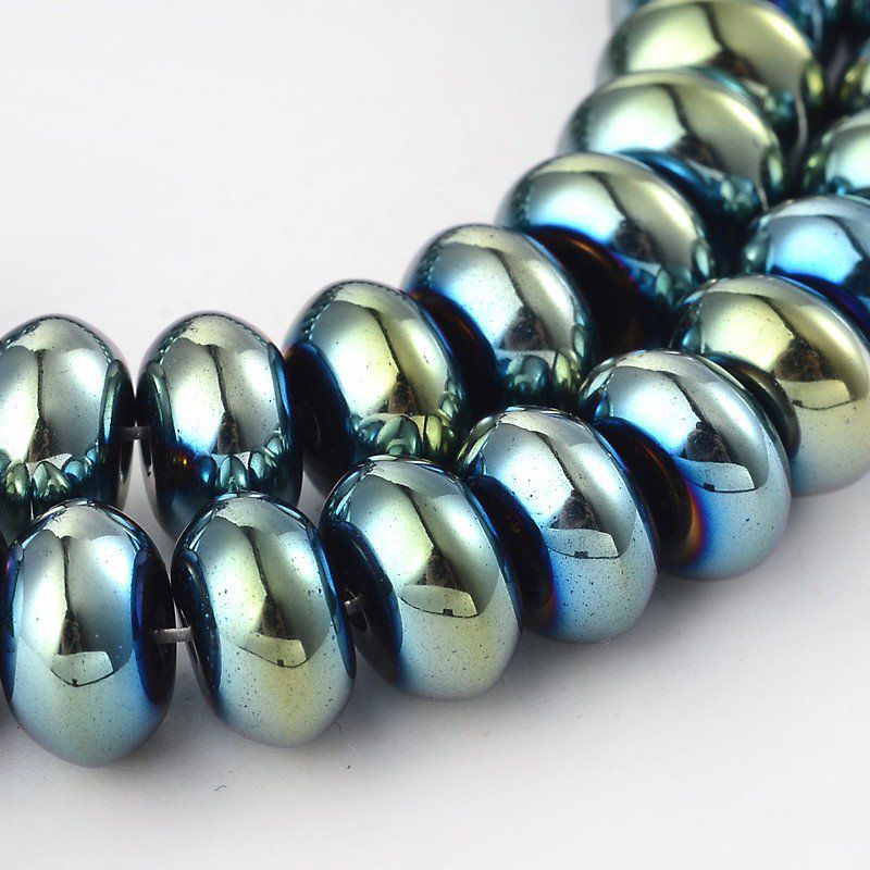 Perle forme abaque en hématite synthétique 10x6mm couleur multicolore bleu métallique