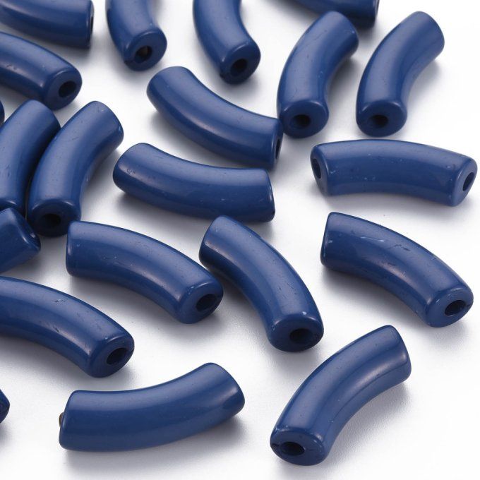 Perle acrylique  opaque en forme de tube incurvé  36x13.5x11.5mm  couleur bleu de Prusse