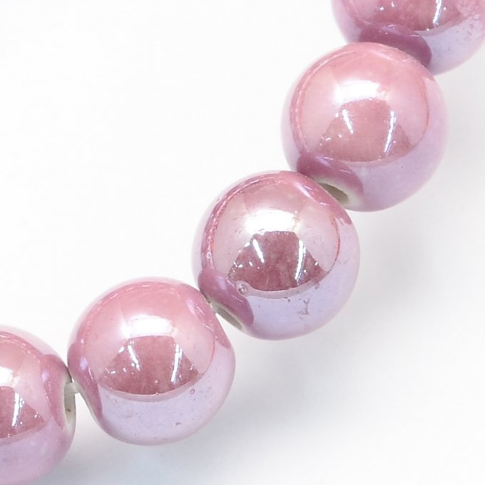 Perles porcelaine nacrée  Ø 6 mm  rose