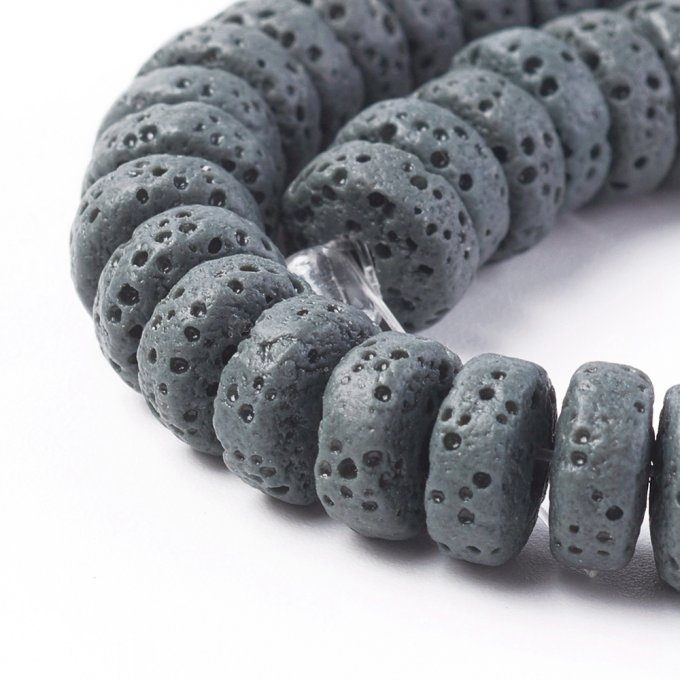 Perles en pierre de lave naturelle colorée forme rond-plat 8x3-4mm gris (x10)