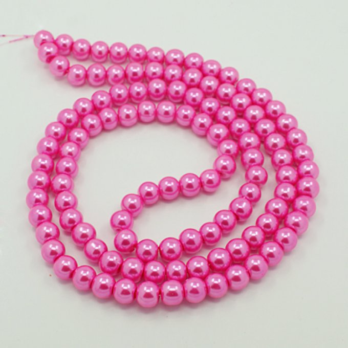 Perles rondes ,nacrées ,8 mm, rose vif  (x15)