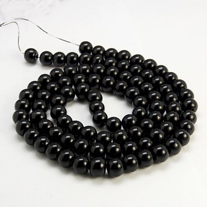 Perles rondes ,nacrées ,10 mm, noir (x10)