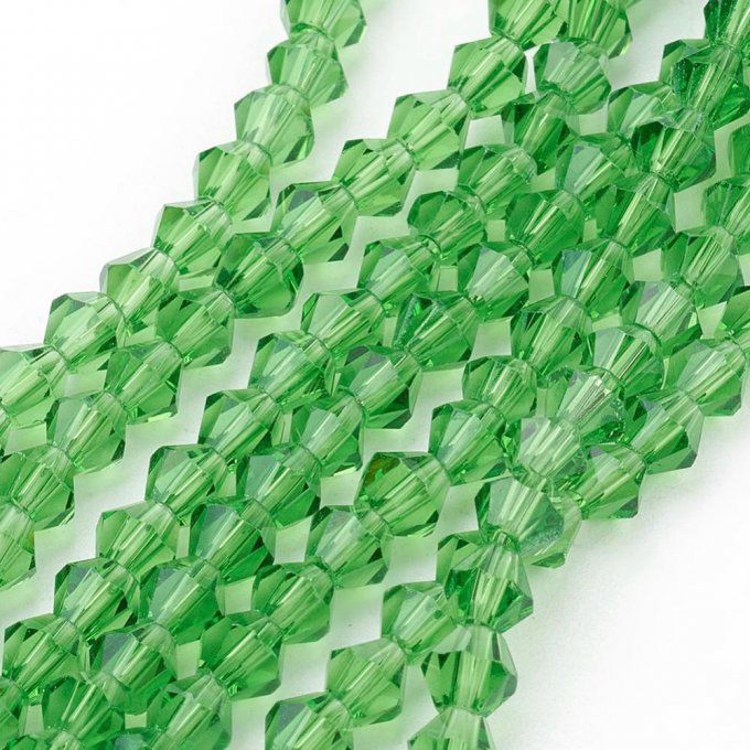 Perles facettées, toupie 4x4mm citron vert  (x100)