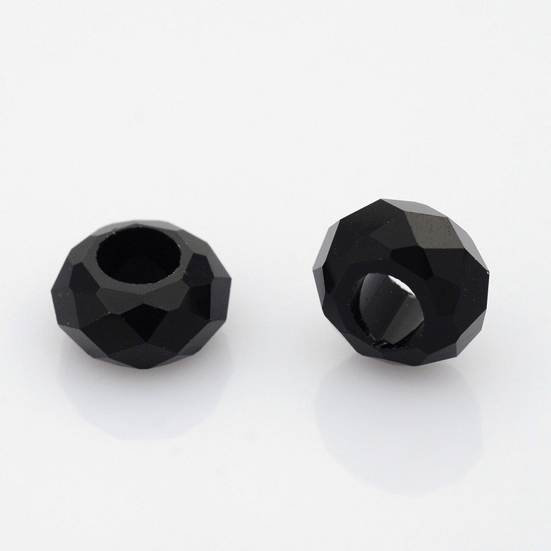 Perle de verre facettée forme rondelle avec grand trou 14x8mm noir