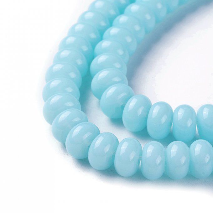 Perles de verre opaque forme rondelle 8x4mm  (x50)  couleur cyan clair