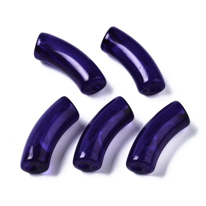 Perle acrylique transparente en forme de tube incurvé  34.5x13x11mm  couleur violet