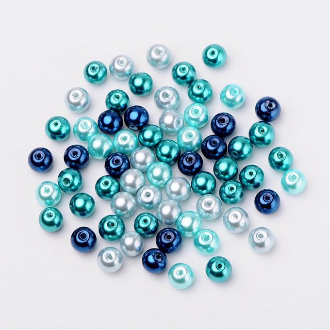 Mélange de 100 perles nacrées Ø8mm  Bleu Caraïbes
