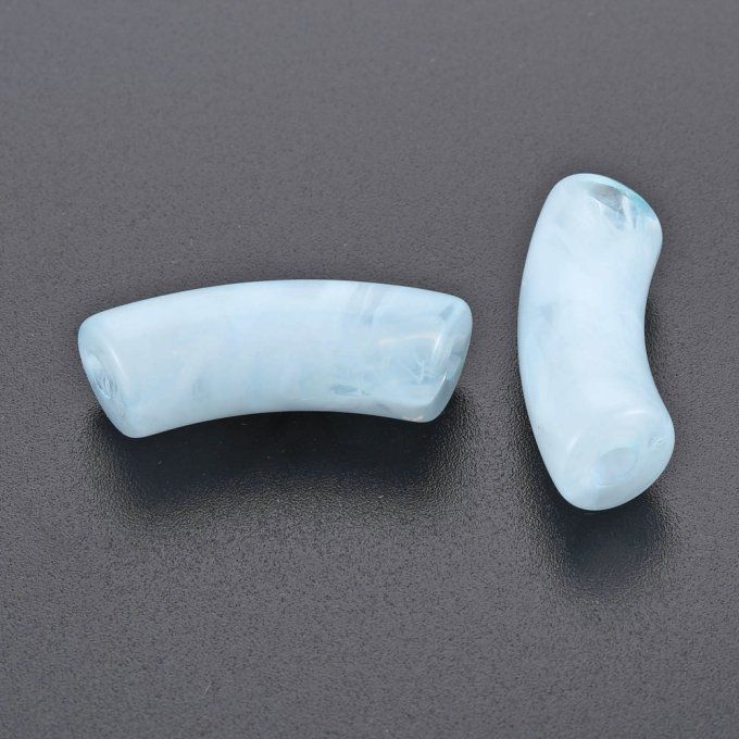 Perle acrylique transparente en forme de tube incurvé  34x11.5x13mm  couleur bleu acier