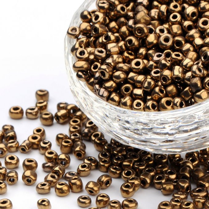 6/0 Perles de Rocailles en verre Opaque 4mm Bronze luisant 20g 