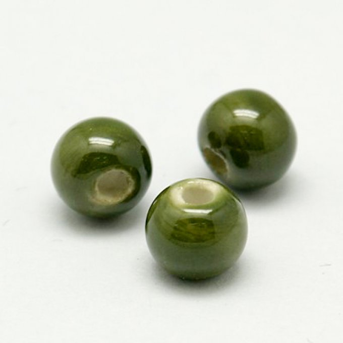 Perles porcelaine nacrée  Ø 8 mm olive